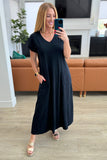 Modern Maritime Shift Maxi Dress in Black