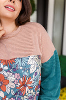 Retro and Ribbed Floral Color Block Top