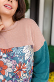 Retro and Ribbed Floral Color Block Top