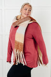 Wanderlust Wrap Oversized Plaid Fringe Scarf in Light Brown