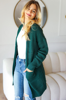 Stripe Textured Open Cardigan with Pockets in Hunter Green