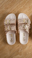 Intertwine Dual Woven Strap Slide in Champagne