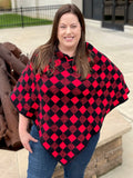 Cozy Plaid Poncho in Red