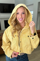 Cropped Hooded Denim Jacket in Mustard