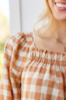 One Fine Afternoon Gingham Plaid Top In Caramel