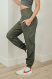 Where Are You High Rise Joggers in Olive