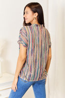 Double Take Multicolored Stripe Notched Neck Top
